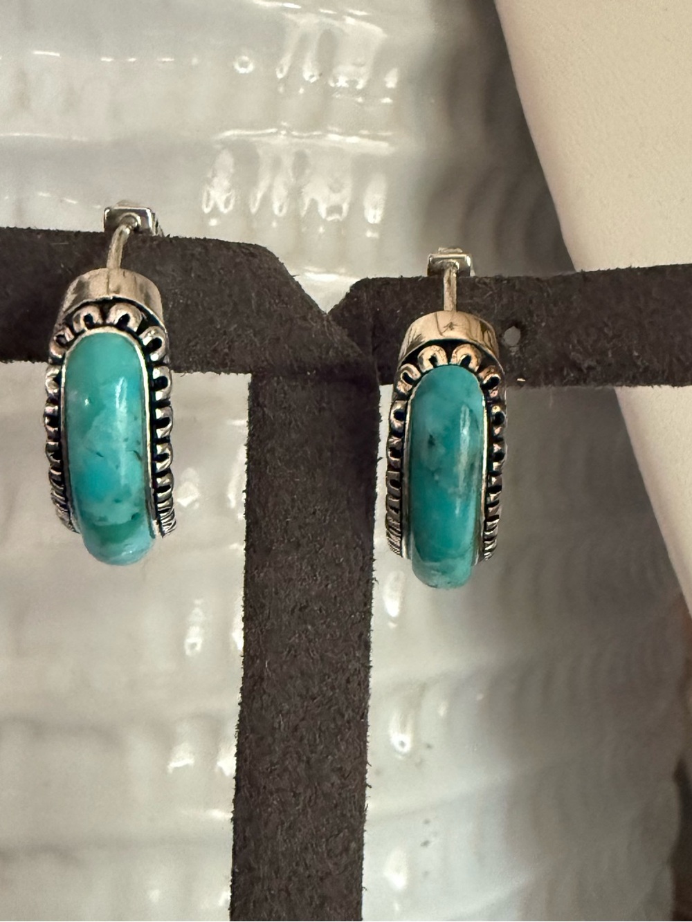 BBJ Sterling Silver Turquoise Stone Women’s Hoop Earrings NEW